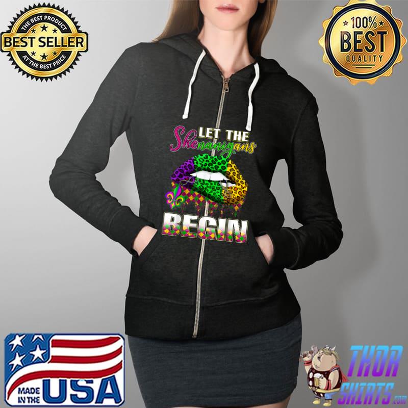 Mardi Gras Lips Outfit Costume Women Let Shenanigans Begin T-Shirt Full Zip Hooded