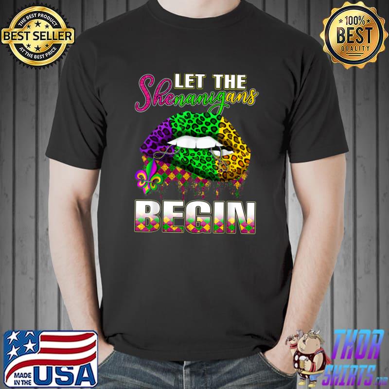 Mardi Gras Lips Outfit Costume Women Let Shenanigans Begin T-Shirt Unisex