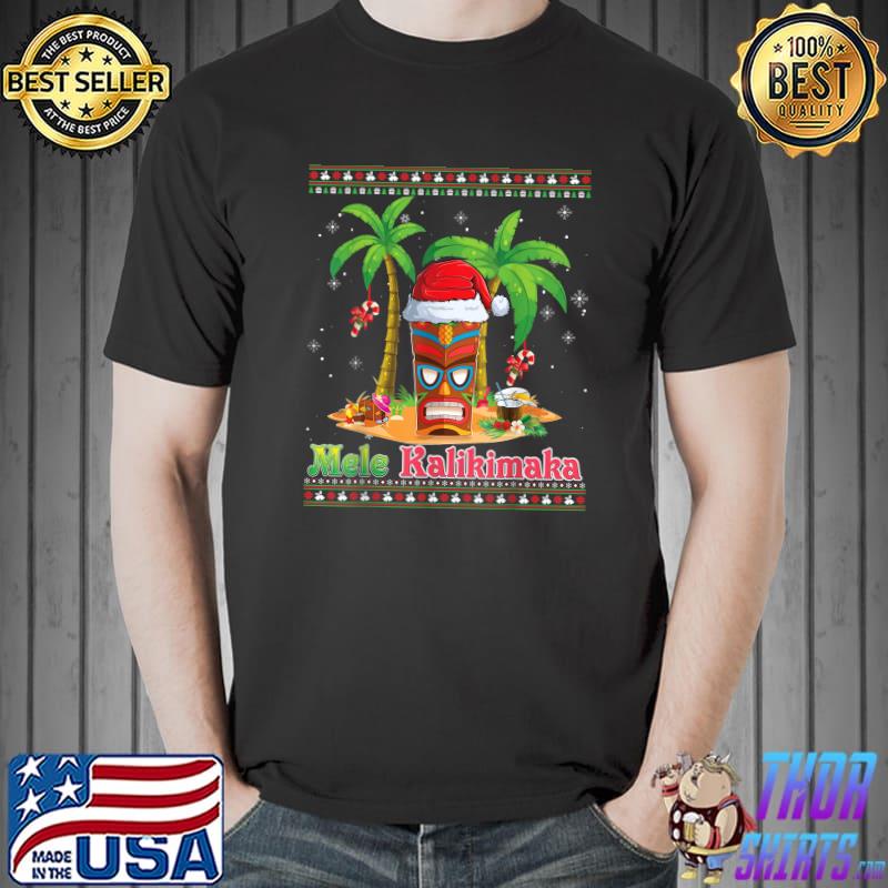 Mele Kalikimaka Tiki Tribe Santa Hawaiian Christmas Lights T-Shirt Unisex