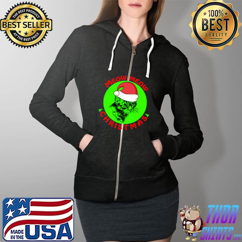 Meow meow funny christmas pajama funny cat Xmas santa hat T- Full Zip Hooded