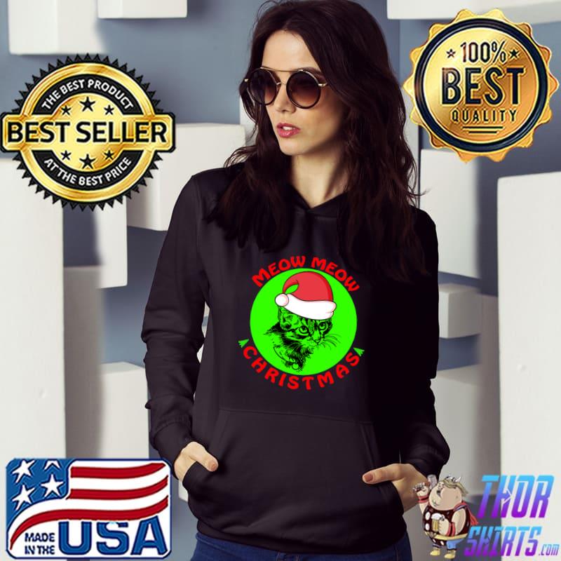 Meow meow funny christmas pajama funny cat Xmas santa hat T-shirt