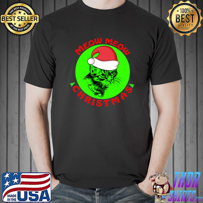 Meow meow funny christmas pajama funny cat Xmas santa hat T- Unisex