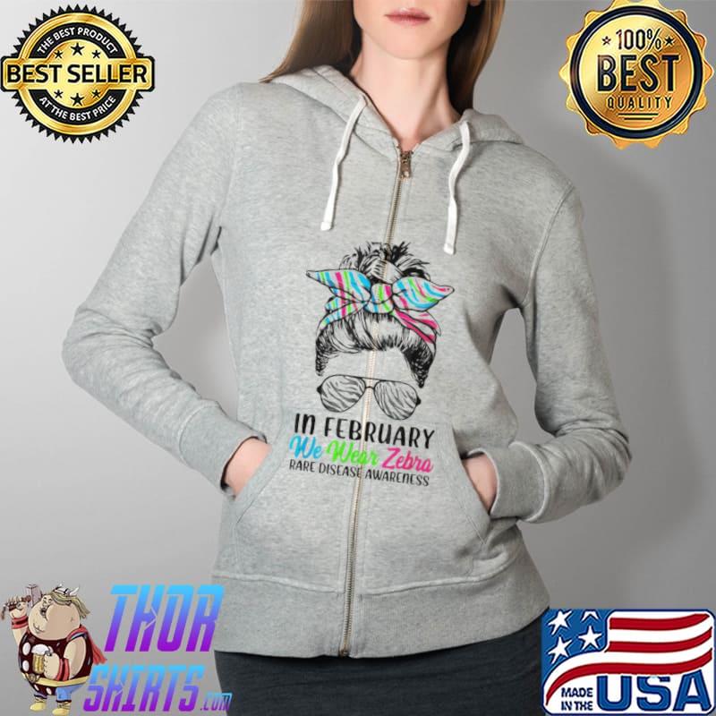 Messy Bun Rare Disease Awareness in february we wear zebra Full Zip Hooded