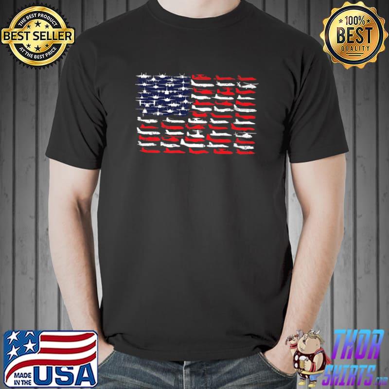 Military Aviation American Flag Aircraft Distressed Design Premium T-Shirt Unisex