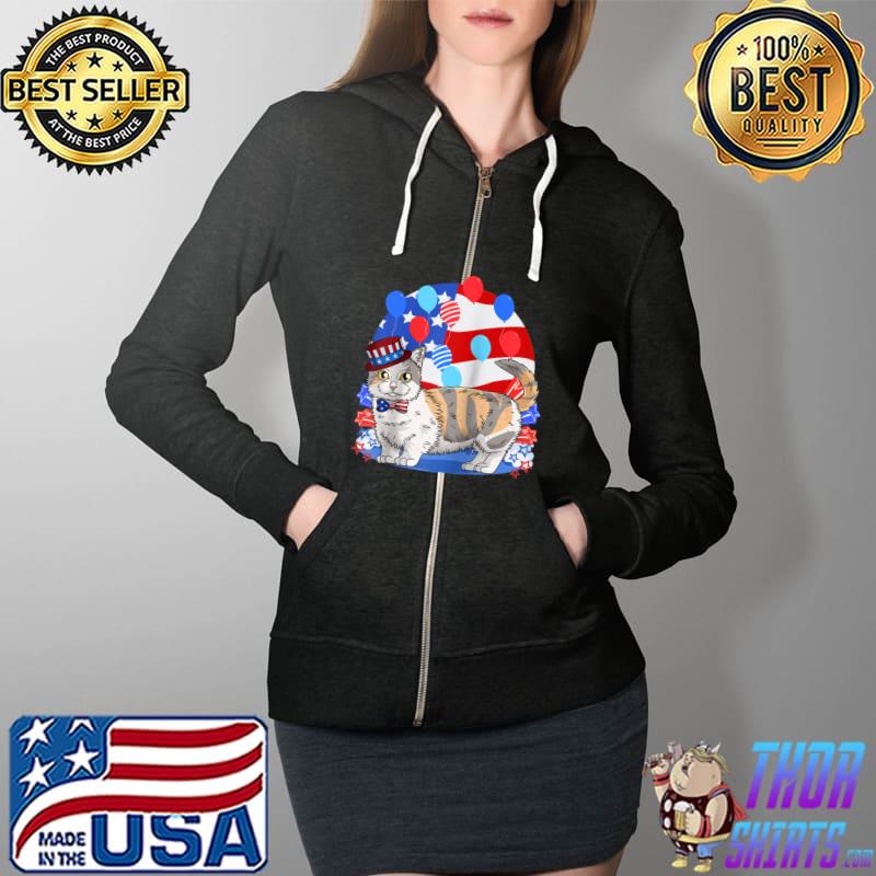 Munchkin Cat 4th of July Patriotic American Kitten T- Full Zip Hooded
