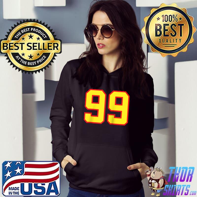 Number 99 Sports Jersey Fan Athlete Yellow Red Varsity T-shirt