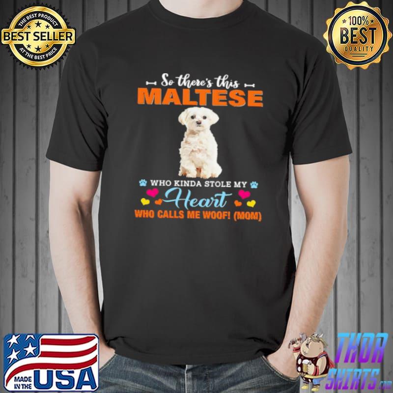 Official a Dog Kinda Stole My Heart So There’s This White Maltese Who Kinda Stole My Heart Who Calls Me Woof Mom Shirt Unisex