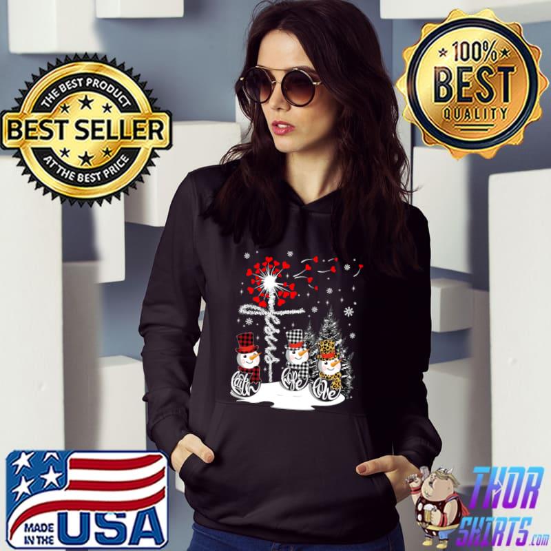 Official Faith Hope Love Snowman Jesus Dandelion Christian Christmas T-shirt