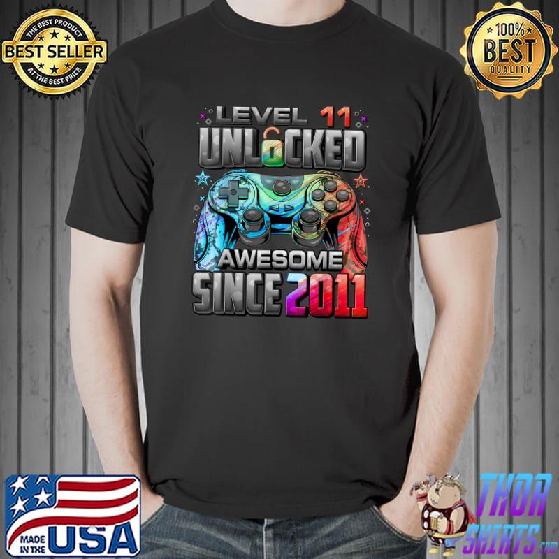 Original Level 11 Unlocked Awesome Since 2011 11th Birthday Gaming T-Shirt Unisex