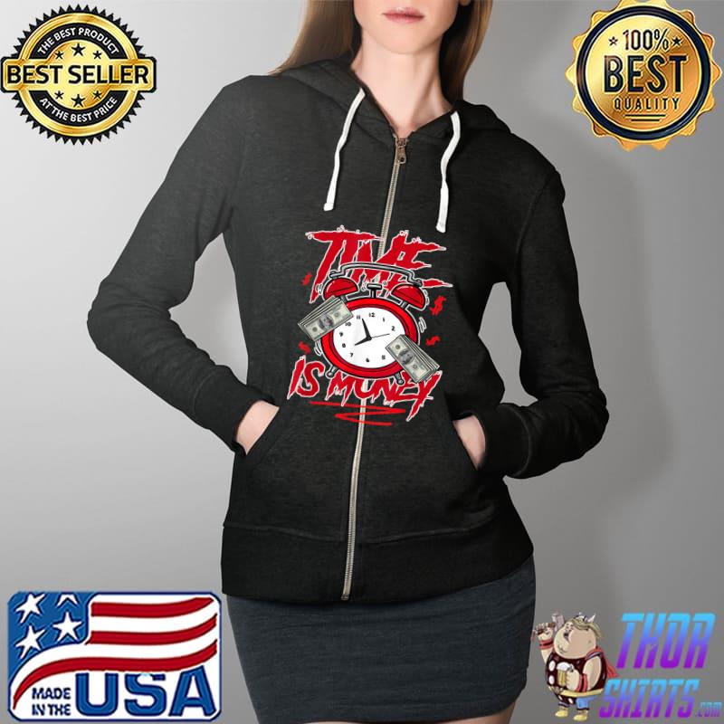 Red Thunder 4s Tee Time Is Money Streetwear 4 Red Thunder T-Shirt Full Zip Hooded