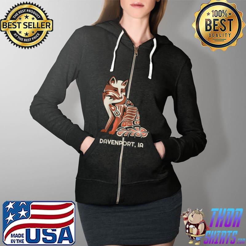 Red Tribal Fox Davenport Native American Artwork Raglan Baseball Tee Full Zip Hooded