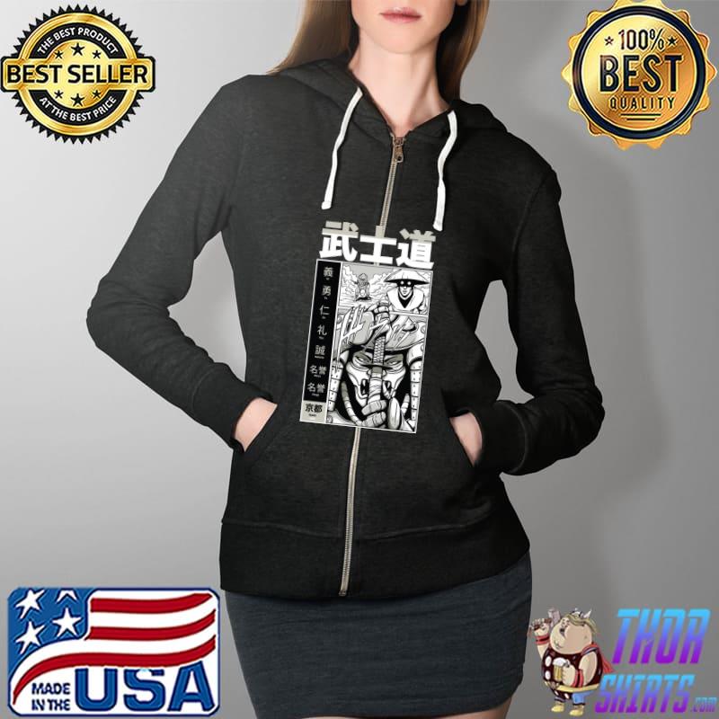 Samurai Bushido Comic Book Japanese Style Illustration T-Shirt Full Zip Hooded