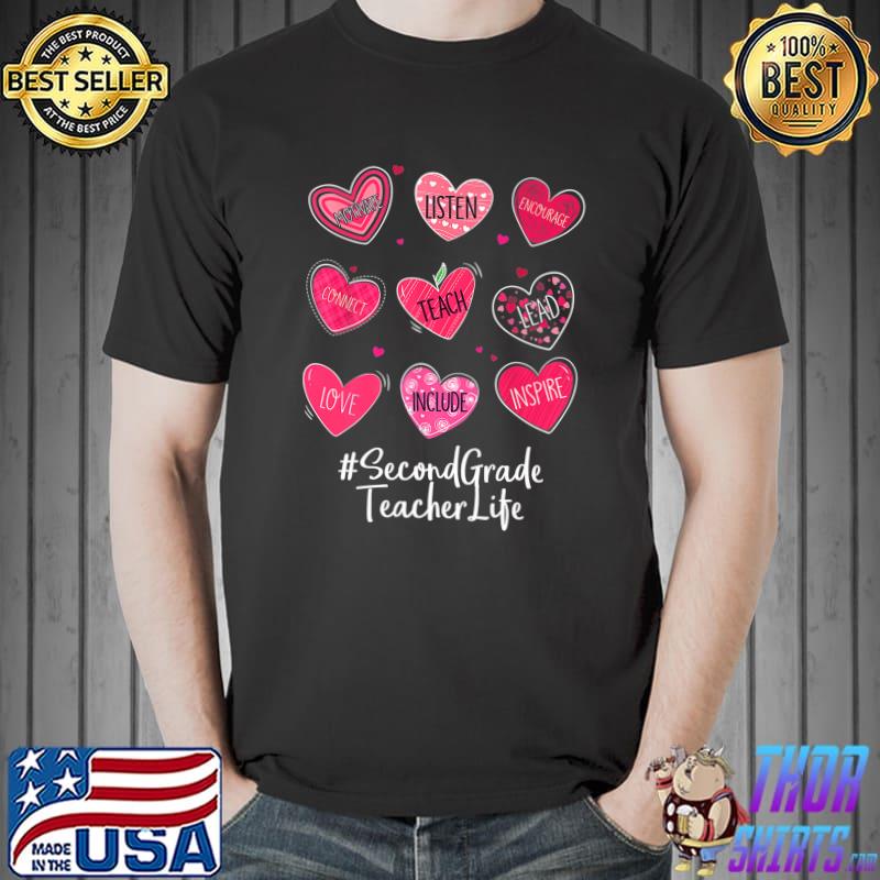 Second Grade Teacher Hearts Valentine Valentines Day Quote f Premium T-Shirt