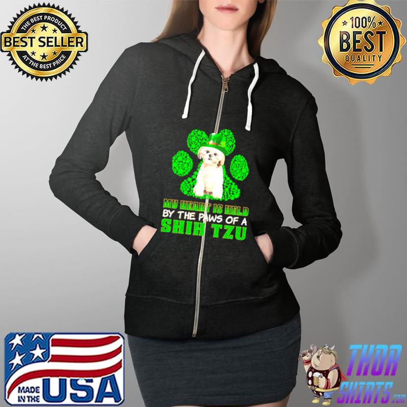 St Patrick’s Day My Heart Is Held By The Paws Of A Cream Shih Tzu Shirt Full Zip Hooded
