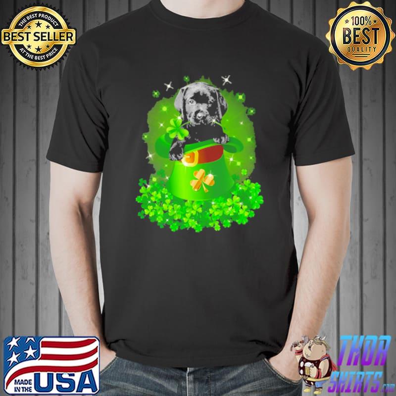 St. Patricks Day Shamrock Lucky Hat Black Labrador Pup Dogs Shirt Unisex
