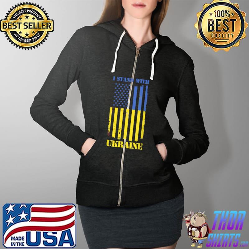 Support Ukraine I Stand With Ukraine Ukrainian American Flag T-Shirt Full Zip Hooded
