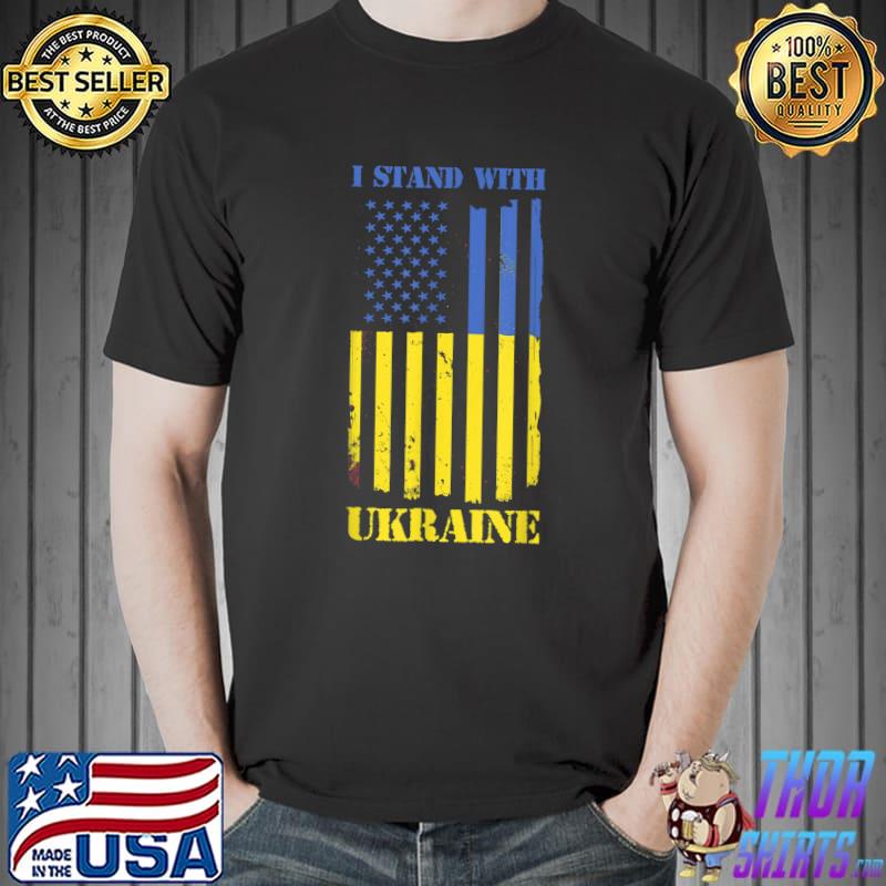 Support Ukraine I Stand With Ukraine Ukrainian American Flag T-Shirt