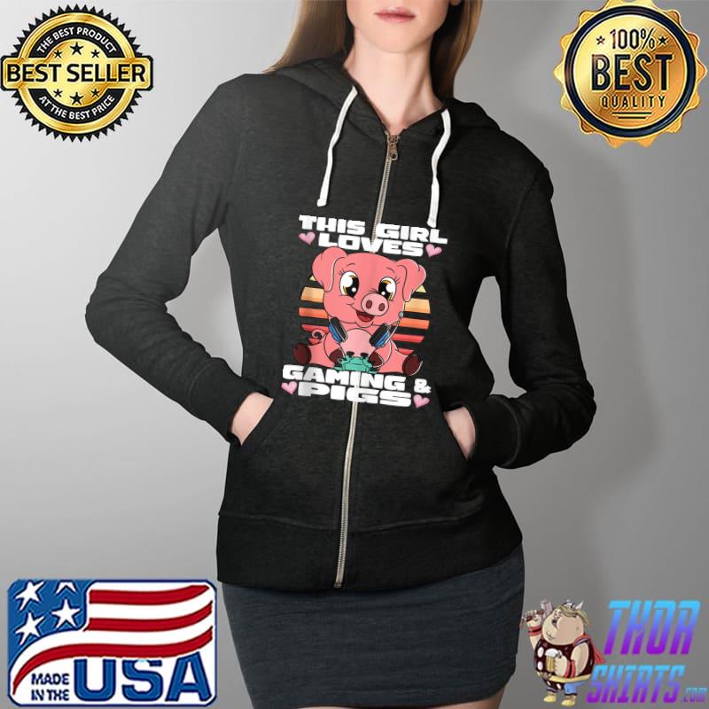 This Girl Loves Pigs and Gaming Pig Gamer T- Full Zip Hooded