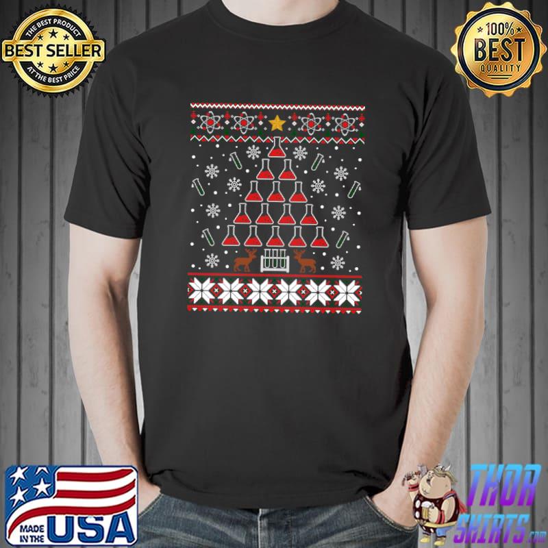 Top Chemistree Christmas Tubes Tree Shirt Science Ugly Sweater T- Unisex