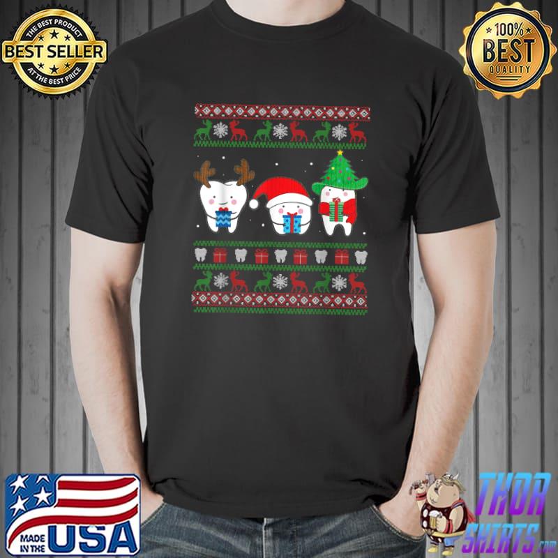 Top Christmas Teeth Funny Dentist Dental Ugly Christmas 2021 T-Shirt Unisex