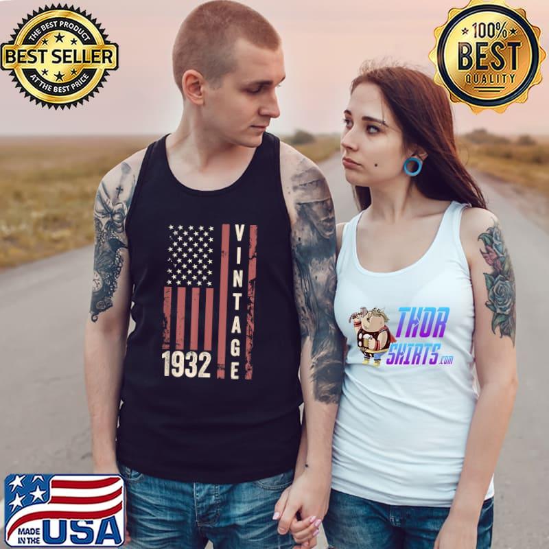 Top Vintage 1932 90th Birthday 90 Years Old Funny American Flag T-Shirt Tank Top