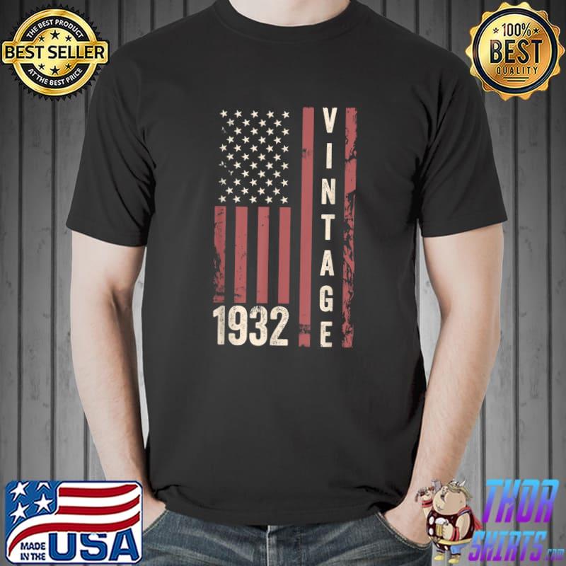 Top Vintage 1932 90th Birthday 90 Years Old Funny American Flag T-Shirt Unisex