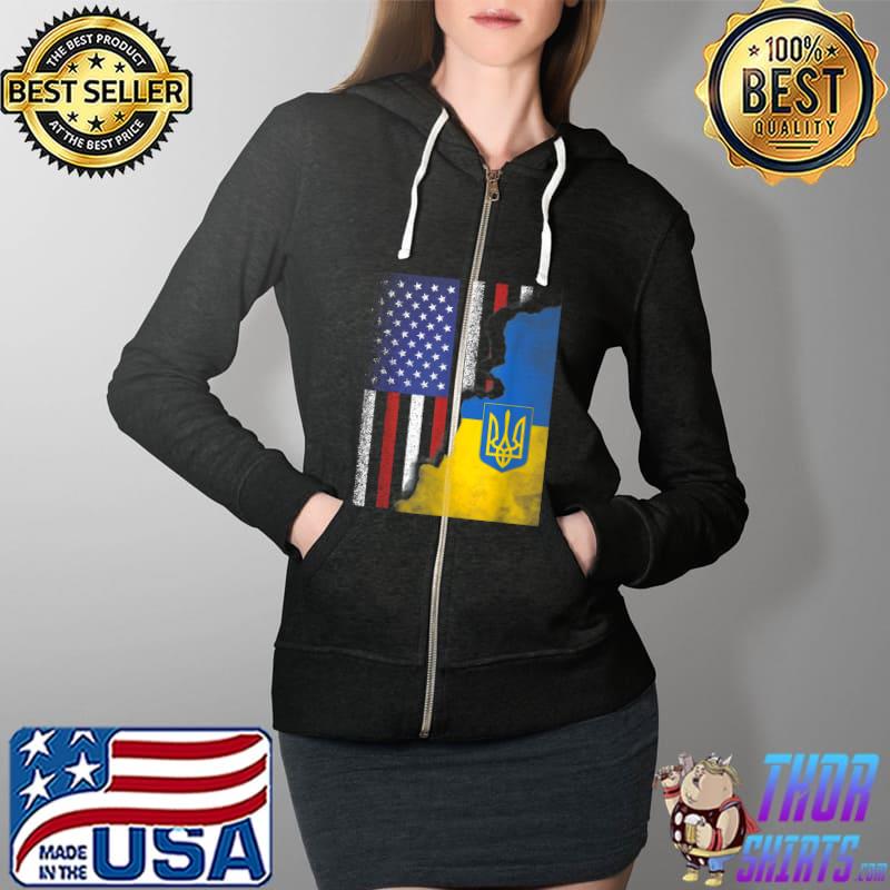 Ukrainian American Flag Ukraine Usa America Roots T-Shirt Full Zip Hooded
