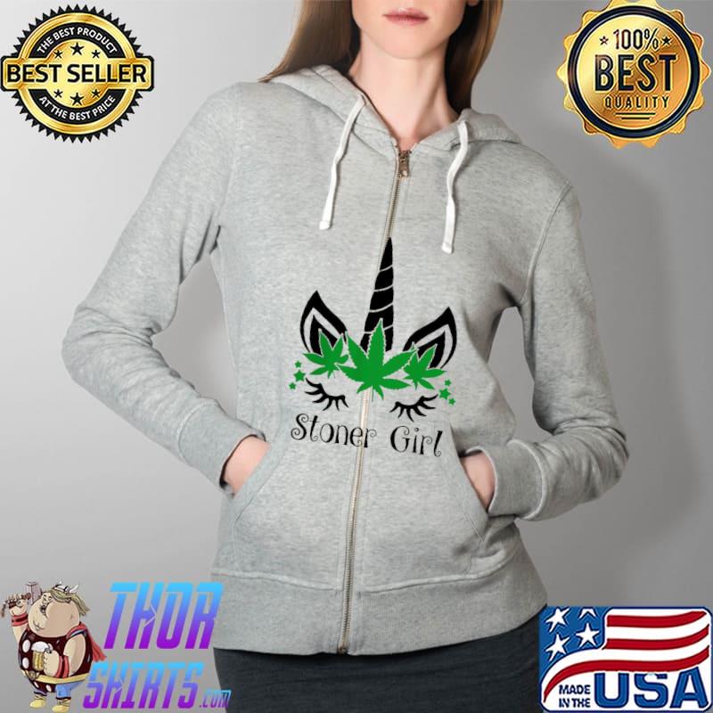 Unicorn Cannabis Marijuana Stoner Girl Shirt Full Zip Hooded