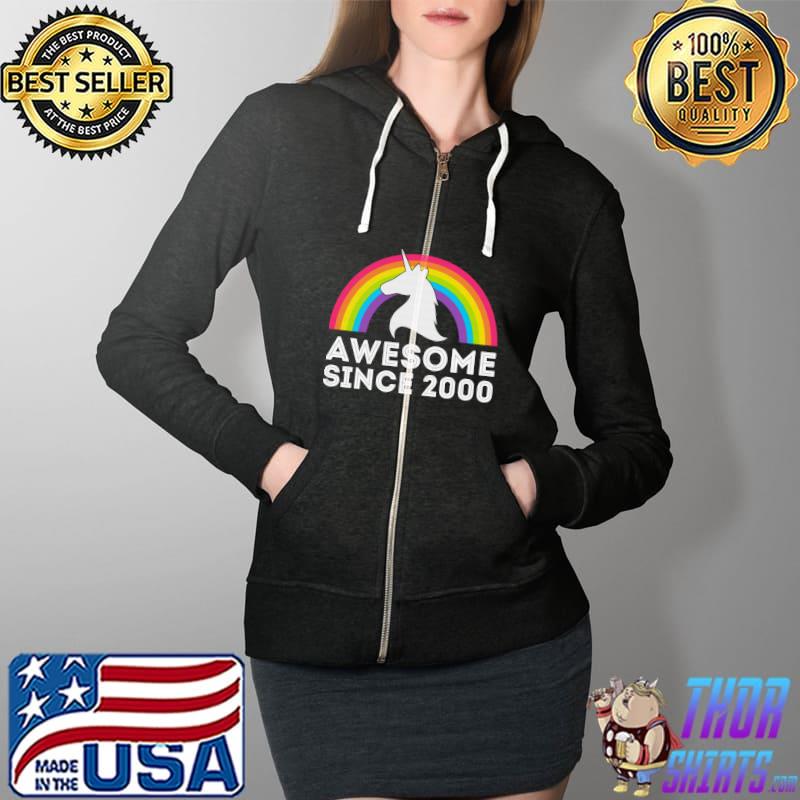 Unicorn Graphic 22 Yr Old 22nd Bday Party Awesome Since 2000 T- Full Zip Hooded