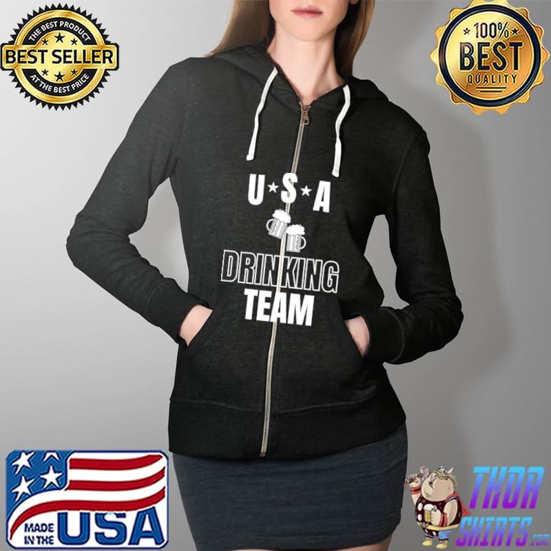 USA Drinking Team Tee Beer Party Team Top T- Full Zip Hooded