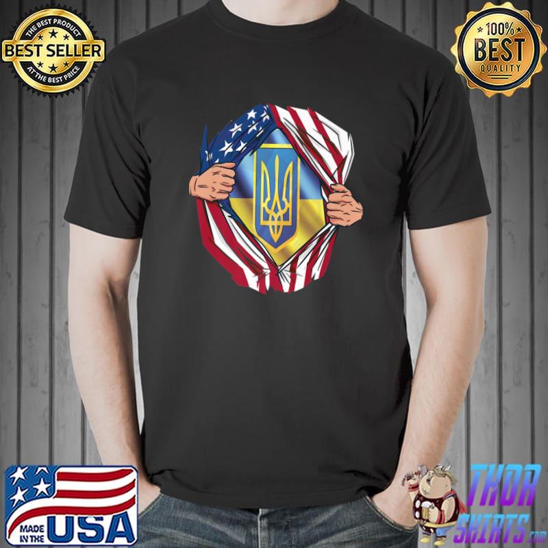 USA Flag Ukrainian Blood American Support Ukraine Flag Premium T-Shirt