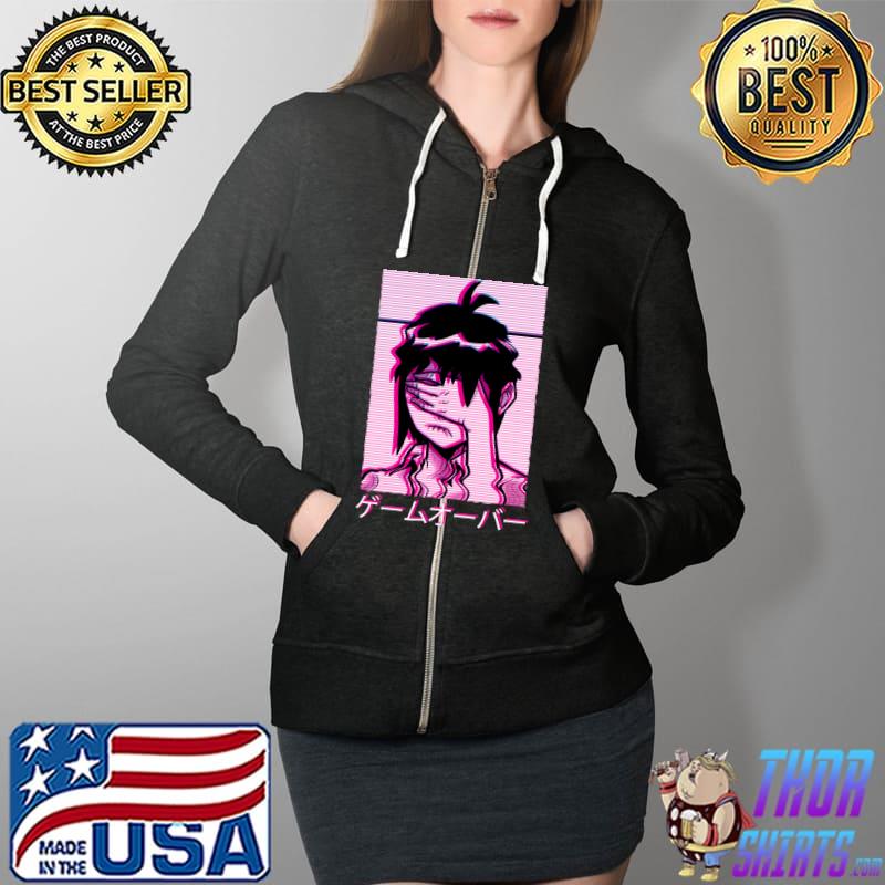 Vaporwave Aesthetic Sad Girl Anime Japanese Eboy Egirl T- Full Zip Hooded