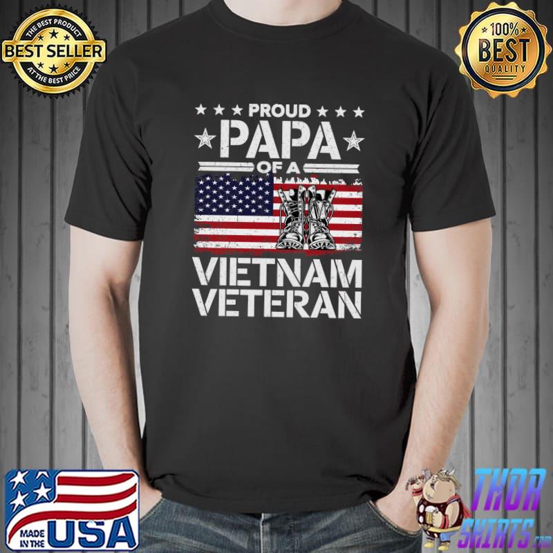 Vintage Proud Papa Vietnam Veteran USA Flag Fathers Day T-shirt