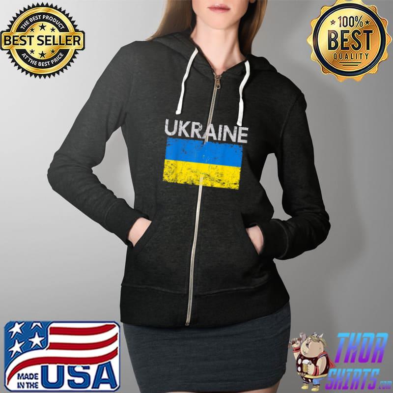 Vintage Ukraine Ukrainian Flag Pride T-Shirt Full Zip Hooded