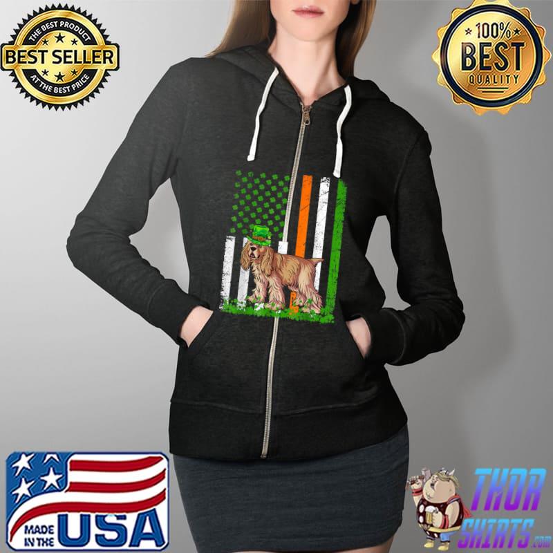 American Flag Cocker Spaniel Dog Lovers St Patricks Day T-Shirt Full Zip Hooded
