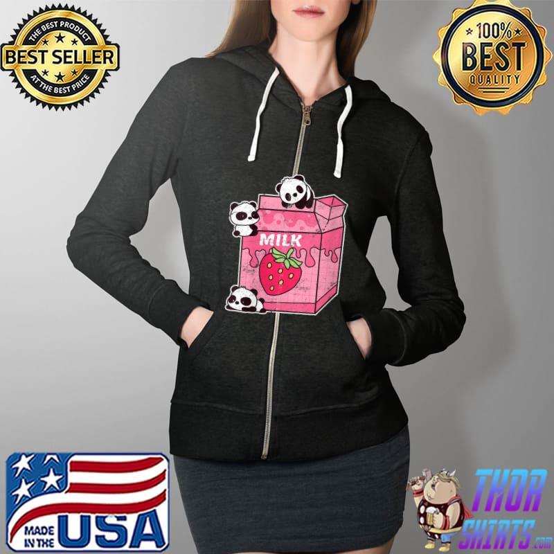 Anime Strawberry Milkshake Milk Shake Panda T- Full Zip Hooded