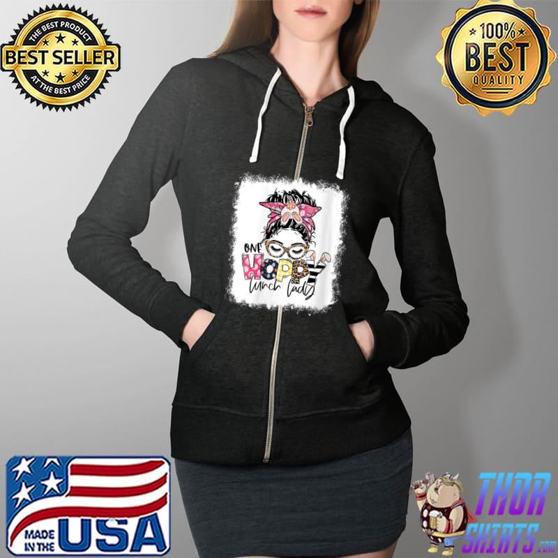 Awesome Bleached One Hoppy Lunch Lady Leopard Messy Bun Easter Day T- Full Zip Hooded