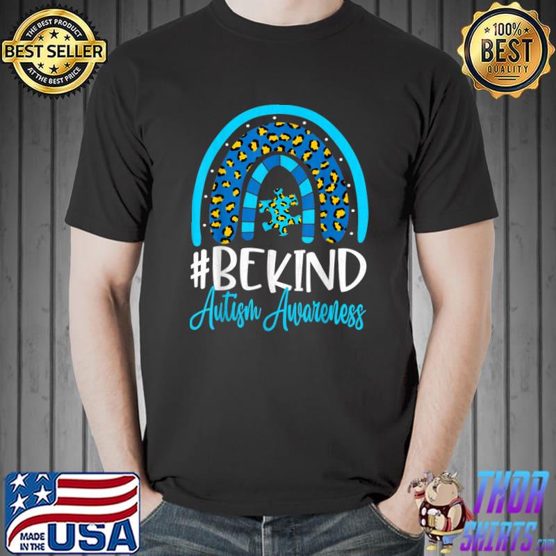 Be Kind Autism Awareness Women Girls Leopard Rainbow Print T-Shirt Unisex
