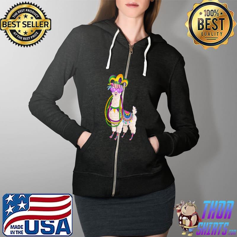 Beads & Mask Mardi Gras Llama for men women T-Shirt Full Zip Hooded