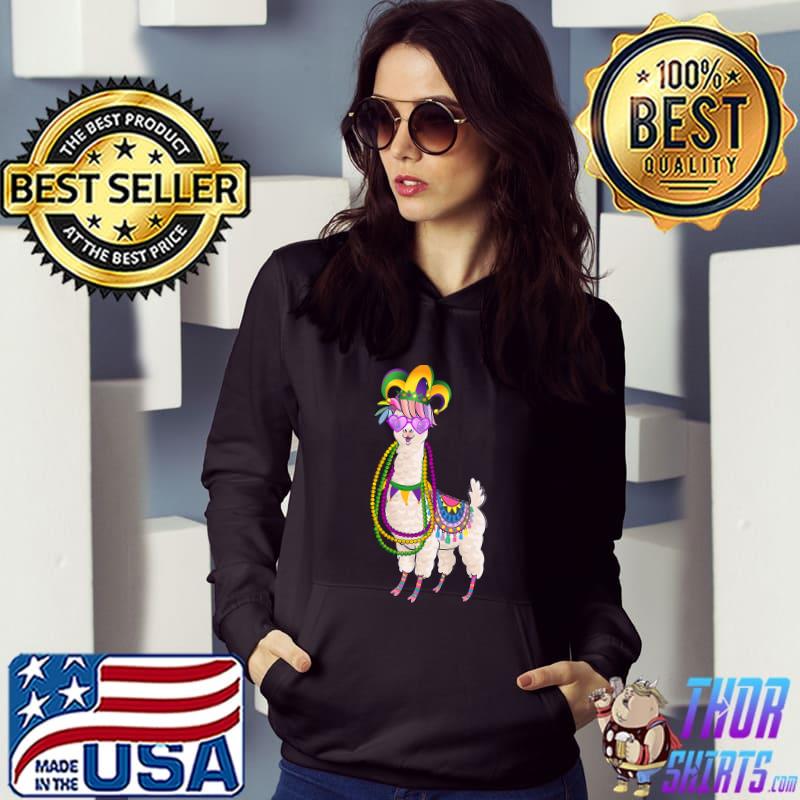 Beads & Mask Mardi Gras Llama for men women T-Shirt Hoodie