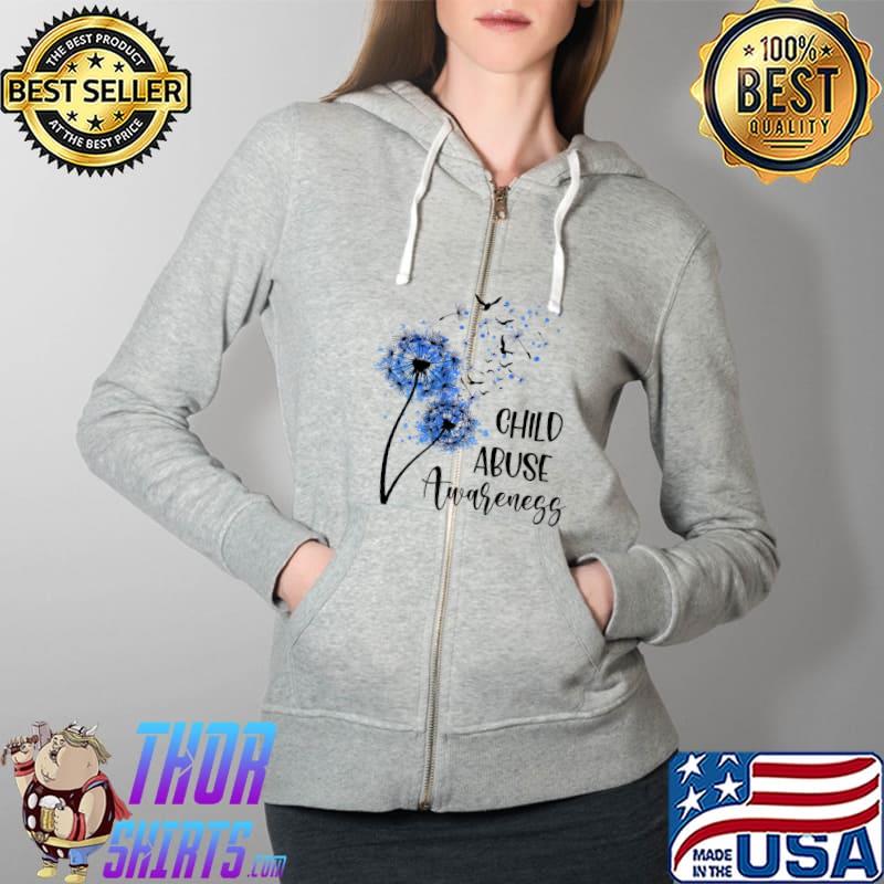 Child Abuse Awareness Shirt - Dandelion Blue Ribbon Premium T-Shirt Full Zip Hooded