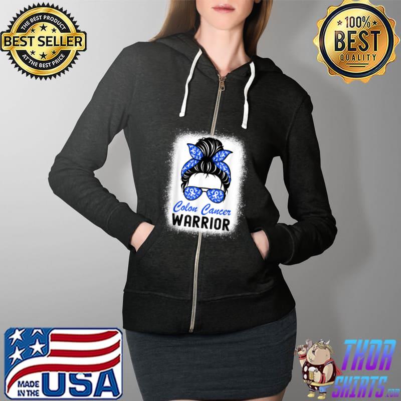 Colon Cancer Awareness Shirt Colorectal Cancer Messy Bun T-Shirt Full Zip Hooded