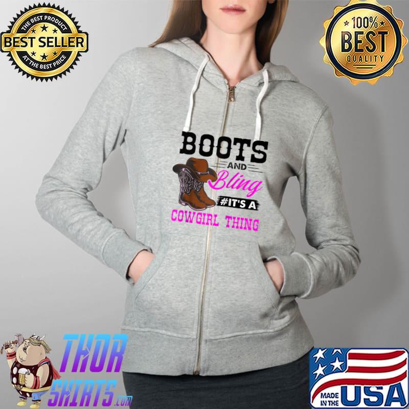 Cowgirl Boots Bling Vintage Country Southern Rodeo Western T- Full Zip Hooded