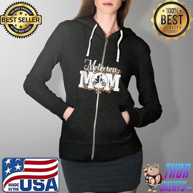 Distressed Leopard Motocross Mom Mother's Day Christmas T- Full Zip Hooded
