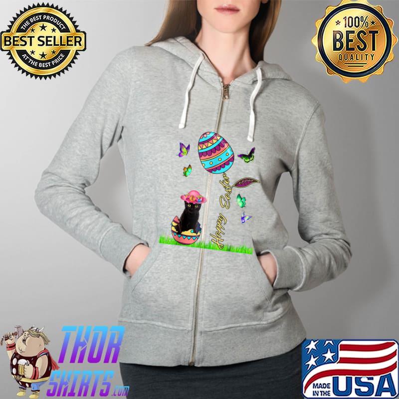 Easter Women Lucky Black Cat Bunny Easter Bonnet Girl Tee T-Shirt Full Zip Hooded