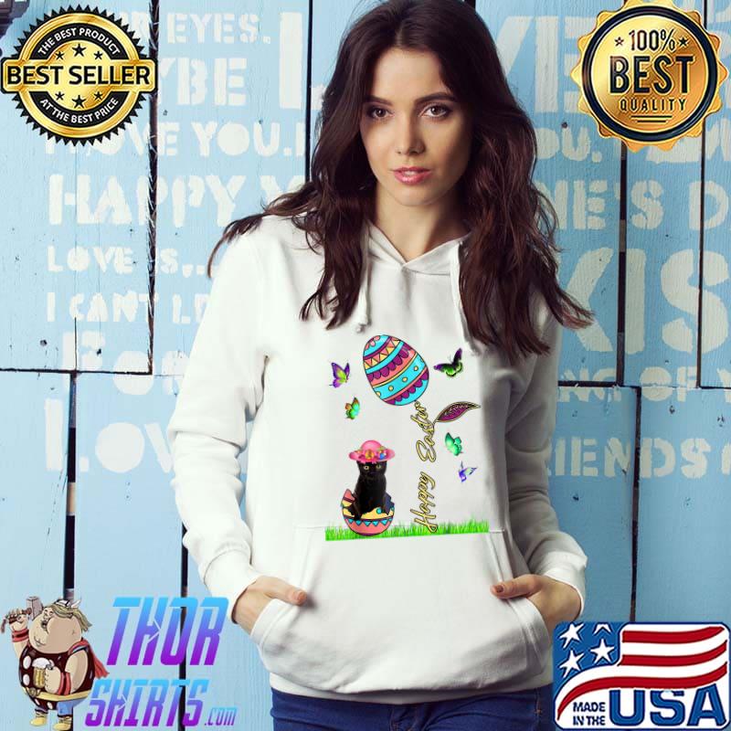 Easter Women Lucky Black Cat Bunny Easter Bonnet Girl Tee T-Shirt