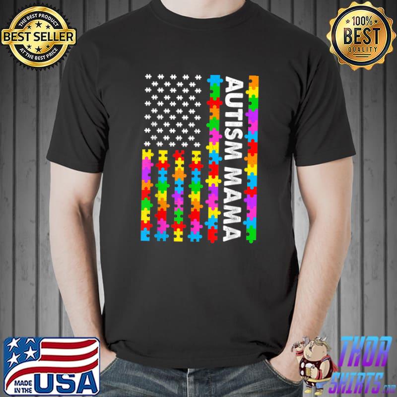 Funny American Flag Autism Mama Autism Awareness Family T-Shirt Unisex
