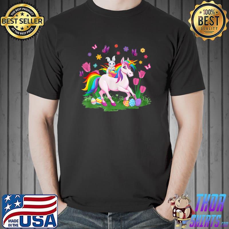Funny Egg Basket Rabbit Riding Unicorn Happy Easter Day Outfit T-Shirt Unisex