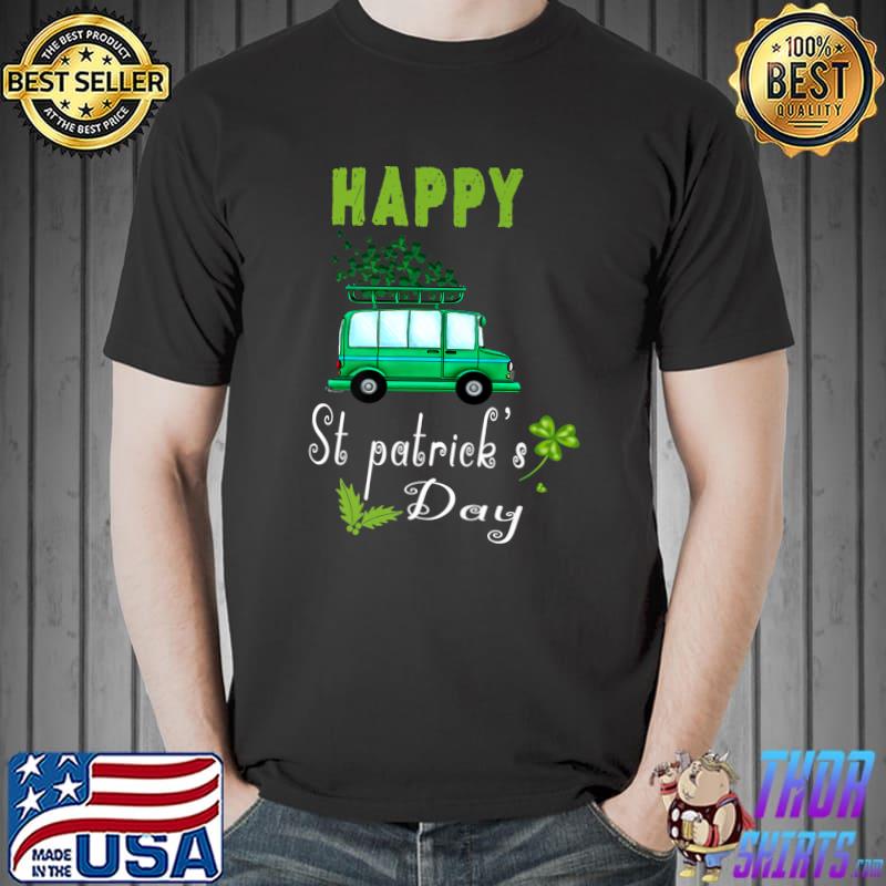 Funny Happy St Patrick's Day Green Truck Buffalo Plaid Shamrock Premium T-Shirt Unisex
