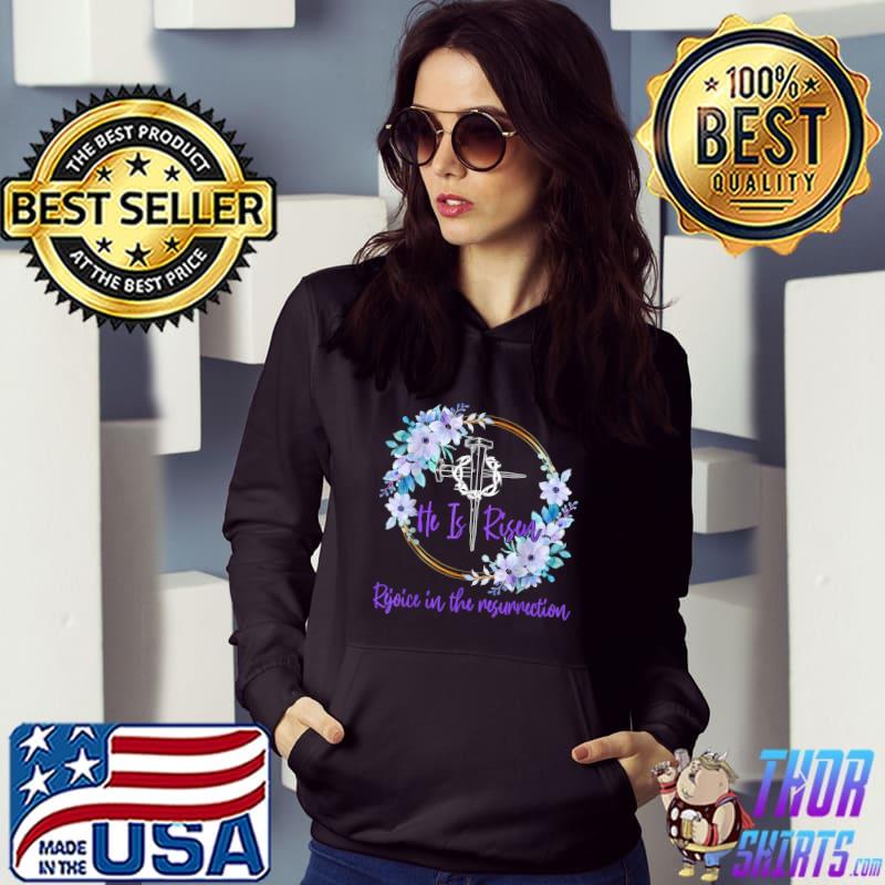 He Is Risen Floral Cross Jesus, Happy Easter Floral Wreath T-Shirt Hoodie